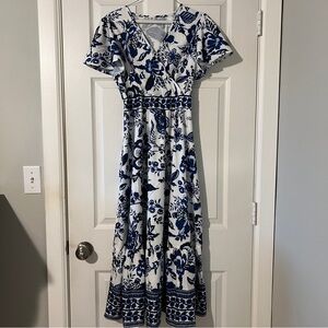 NWOT Floral Blue and White Maxi Dress - size 4